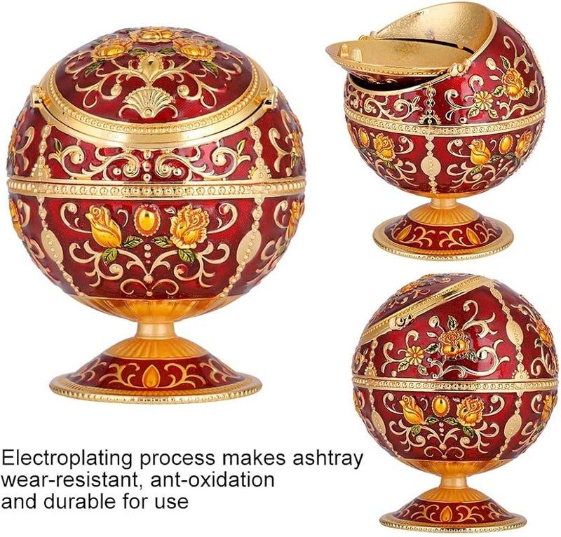 Personalized Metal Globe Ashtray With Lid Storage Box Red Rose For Home Hotel Club - Image 4